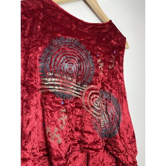 Blue Fish Women's Vintage Crushed Red Velvet Vest Top Handpainted - Picture 7 of 7